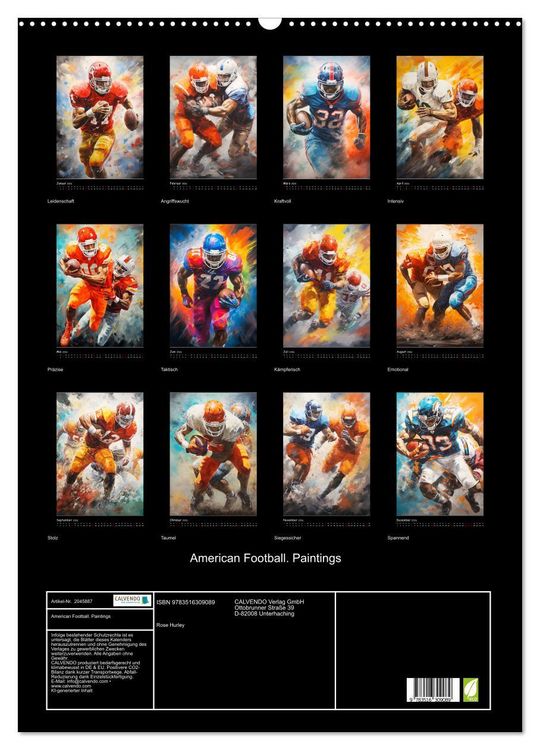 Produktbild: American Football. Paintings (Wandkalender 2026 DIN A2 hoch), CALVENDO Monatskalender