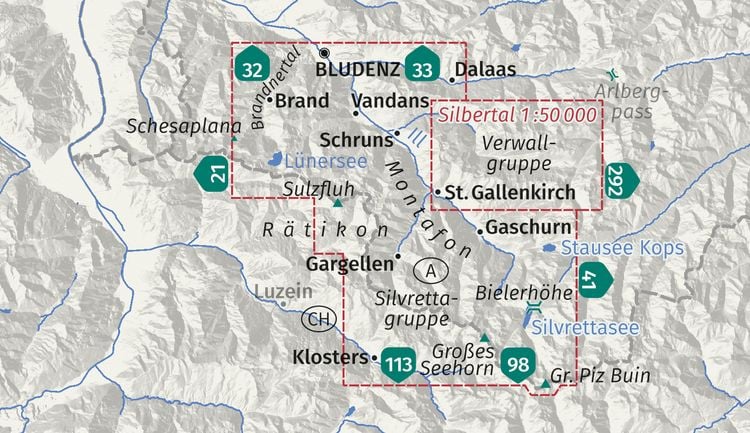 Produktbild: KOMPASS Wanderkarte 032 Montafon, Brandnertal, Gargellen, Bielerh&ouml;he, Silvretta 1:25.000