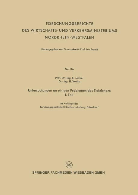 Produktbild: Untersuchungen an einigen Problemen des Tiefziehens