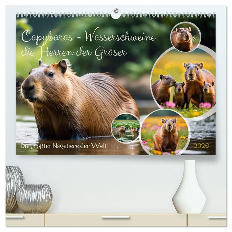 Produktbild: Capybaras - Wasserschweine die Herren der Gr&auml;ser (hochwertiger Premium Wandkalender 2026 DIN A2 quer), Kunstdruck in Hochglanz