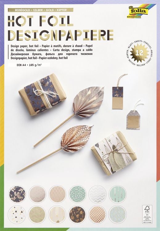 Produktbild: Folia Designpapierblock HOTFOIL 165g/m&sup2;, DIN A4, 12 Blatt, 12 Motive