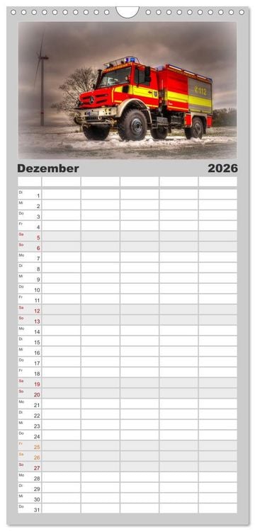 Produktbild: Familienplaner 2026 - Feuerwehrfahrzeuge mit 5 Spalten (Wandkalender, 21 x 45 cm) CALVENDO