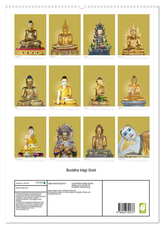 Produktbild: Buddha tr&auml;gt Gold (hochwertiger Premium Wandkalender 2026 DIN A2 hoch), Kunstdruck in Hochglanz