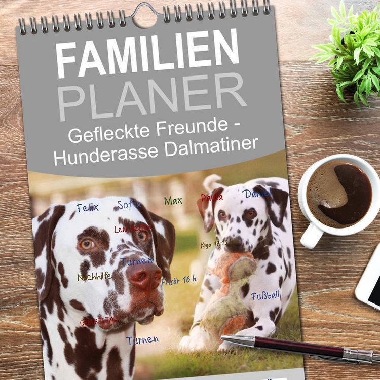 Produktbild: Familienplaner 2026 - Gefleckte Freunde - Hunderasse Dalmatiner mit 5 Spalten (Wandkalender, 21 x 45 cm) CALVENDO