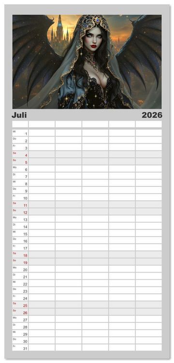Produktbild: Familienplaner 2026 - Goth Fantasie mit 5 Spalten (Wandkalender, 21 x 45 cm) CALVENDO