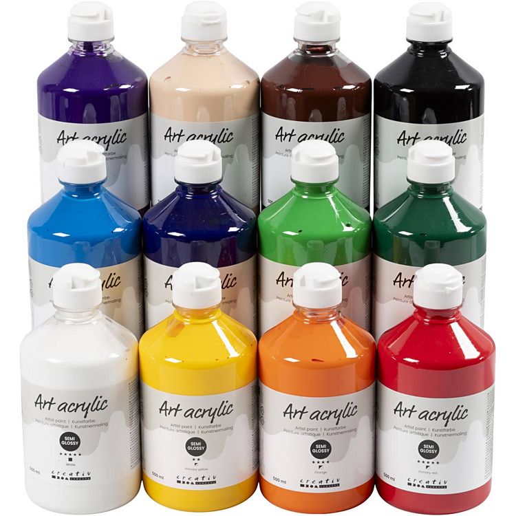 Produktbild: Creativ Company Acrylfarbe, Mattgl&auml;nzend, Standard-Farben, 12x500 ml
