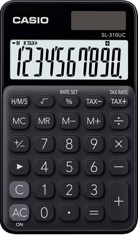 Produktbild: Casio SL-310UC-BK Taschenrechner Schwarz Display (Stellen): 10 solarbetrieben, batteriebetrieben (B x H x T) 70 x 8 x 118 mm