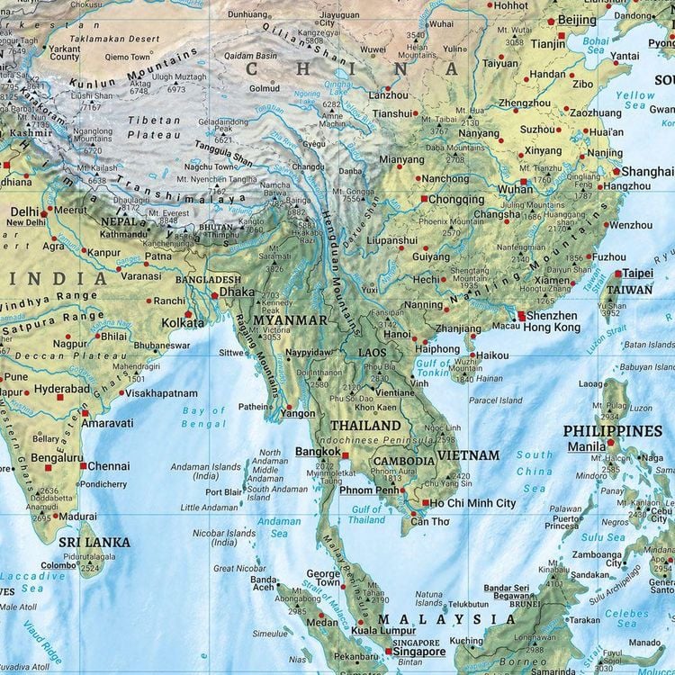 Produktbild: Freytag & berndt Poster World map, political - physical, english 1:20 Mio.