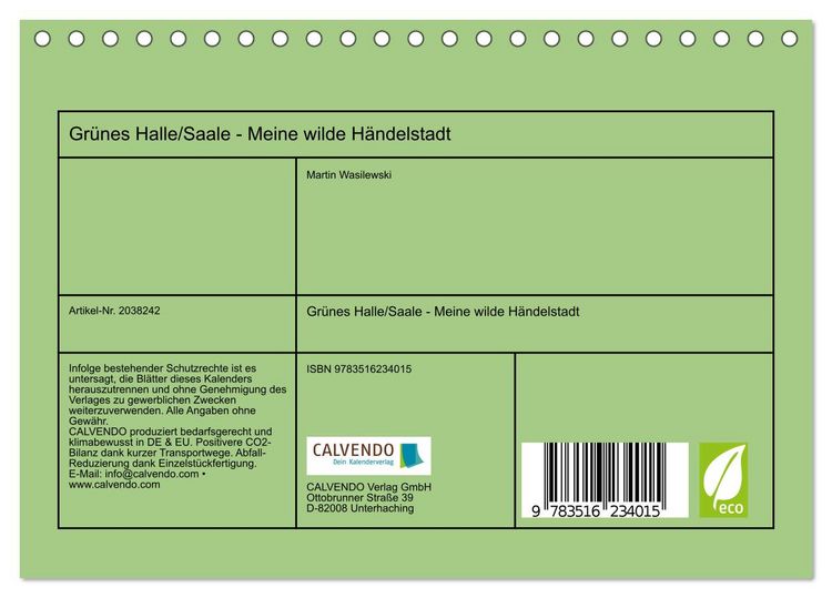 Produktbild: Gr&uuml;nes Halle/Saale - Meine wilde H&auml;ndelstadt (Tischkalender 2026 DIN A5 quer), CALVENDO Monatskalender