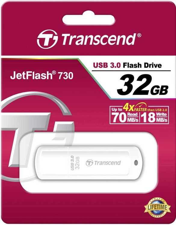 Produktbild: Transcend JetFlash&reg; 730 USB-Stick 32 GB Wei&szlig; TS32GJF730 USB-A (USB 3.2 Gen 1)