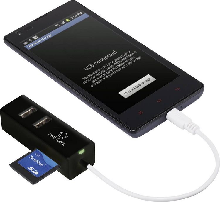 Produktbild: Renkforce RF-4995192 USB-Hub 3 Port USB-A, SD, microSD, M2, Memory Stick USB 2.0 480MBit/s mit eingebautem SD-Kartenleser, mit