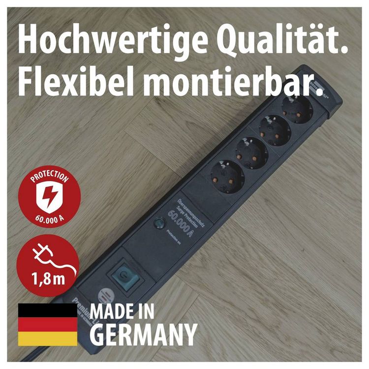 Produktbild: Brennenstuhl 1951140300 &Uuml;berspannungsschutz-Steckdosenleiste Schwarz Schutzkontakt 1 St.