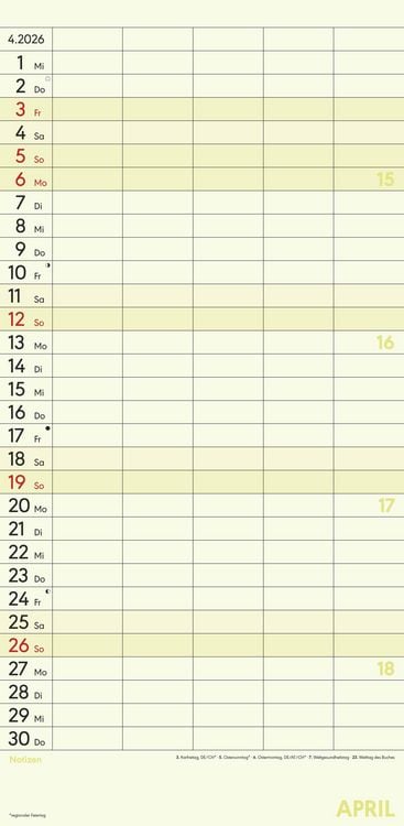 Produktbild: Superplaner L 2026 5 Spalten - Familien-Timer 22x45 cm - Offset-Papier - mit Ferienterminen - Wand-Planer - Familienkalender - Alpha Edition