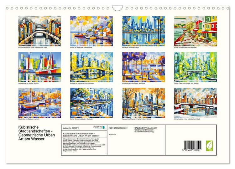 Produktbild: Kubistische Stadtlandschaften - Geometrische Urban Art am Wasser (Wandkalender 2026 DIN A3 quer), CALVENDO Monatskalender