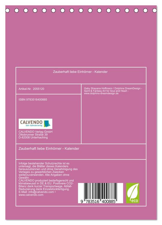 Produktbild: Zauberhaft liebe Einh&ouml;rner - Kalender (Tischkalender 2026 DIN A5 hoch), CALVENDO Monatskalender