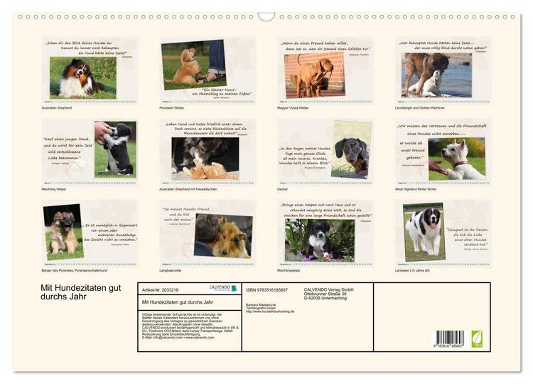 Produktbild: Mit Hundezitaten gut durchs Jahr (Wandkalender 2026 DIN A2 quer), CALVENDO Monatskalender