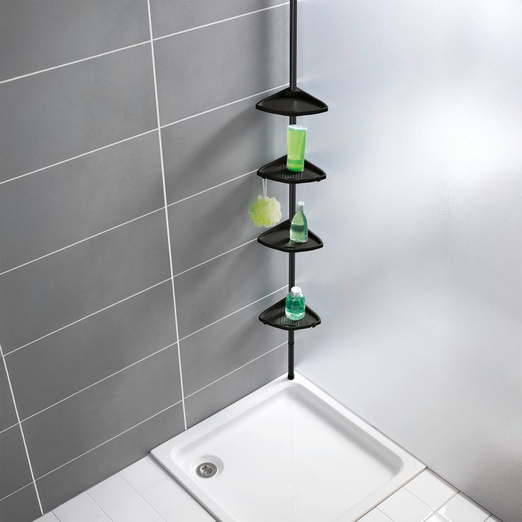 Produktbild: Duschecke Mod. Compact, schwarz, Aluminium, 26x78-275x19,5 cm, 4 Ablagen, 8 Haken, teleskopisch