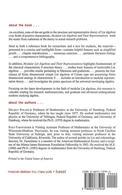 Produktbild: Modular Lie Algebras and their Representations