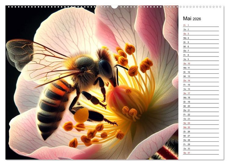 Produktbild: Biene auf Bl&uuml;te - Faszinierende Details durch k&uuml;nstliche Intelligenz (Wandkalender 2026 DIN A2 quer), CALVENDO Monatskalender