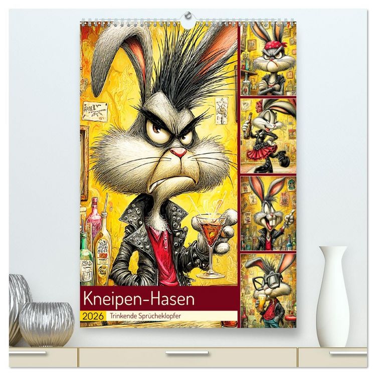Produktbild: Kneipen-Hasen. Trinkende Spr&uuml;cheklopfer (hochwertiger Premium Wandkalender 2026 DIN A2 hoch), Kunstdruck in Hochglanz
