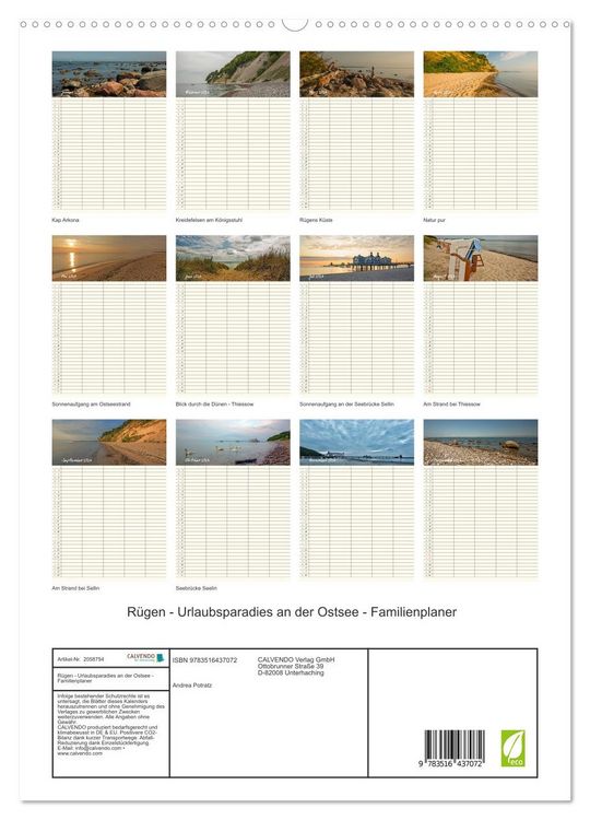 Produktbild: R&uuml;gen - Urlaubsparadies an der Ostsee - Familienplaner (hochwertiger Premium Wandkalender 2026 DIN A2 hoch), Kunstdruck in Hochglanz