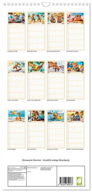 Produktbild: Familienplaner 2026 - Dinosaurier Sommer - Urzeitlich witzige Strandparty mit 5 Spalten (Wandkalender, 21 x 45 cm) CALVENDO