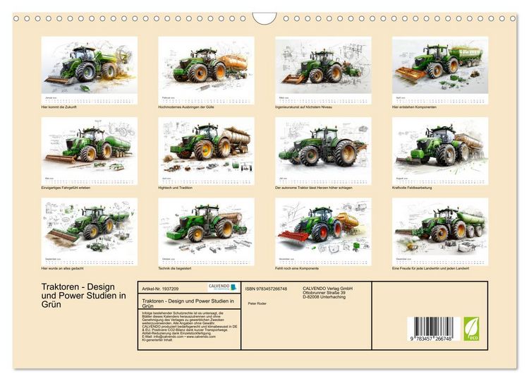Produktbild: Traktoren - Design und Power Studien in Gr&uuml;n (Wandkalender 2026 DIN A3 quer), CALVENDO Monatskalender