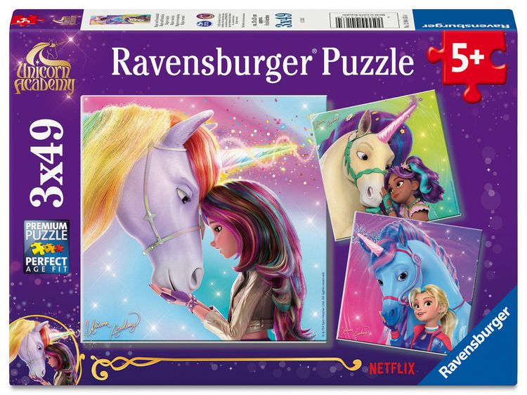 Produktbild: Kinderpuzzle 3x49 Teile - Unicorn Academy - Magie und Freundschaft