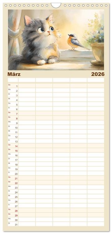 Produktbild: Familienplaner 2026 - Pastellpf&ouml;tchen. Liebliche Katzen in sanften Farben mit 5 Spalten (Wandkalender, 21 x 45 cm) CALVENDO