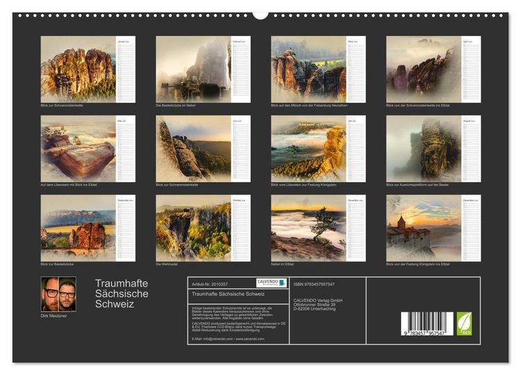Produktbild: Traumhafte S&auml;chsische Schweiz (hochwertiger Premium Wandkalender 2026 DIN A2 quer), Kunstdruck in Hochglanz