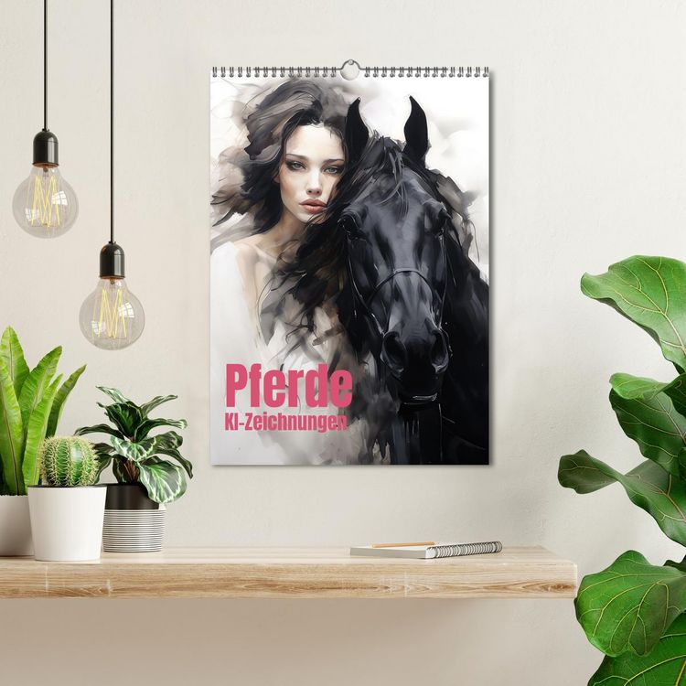 Produktbild: Pferde - KI-Zeichnungen (Wandkalender 2026 DIN A3 hoch), CALVENDO Monatskalender