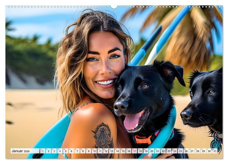 Produktbild: Bellen in den Wellen - Badespa&szlig; mit Hund (hochwertiger Premium Wandkalender 2026 DIN A2 quer), Kunstdruck in Hochglanz