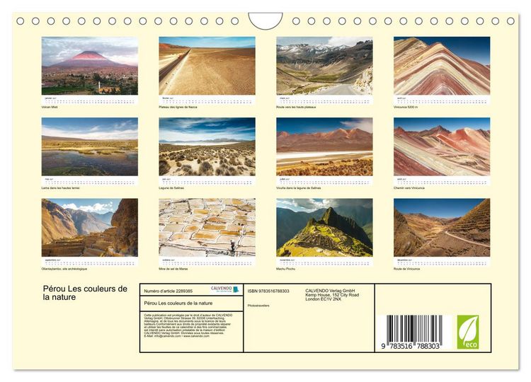 Produktbild: P&eacute;rou Les couleurs de la nature (Calendrier mural 2027 DIN A4 vertical), CALVENDO calendrier mensuel