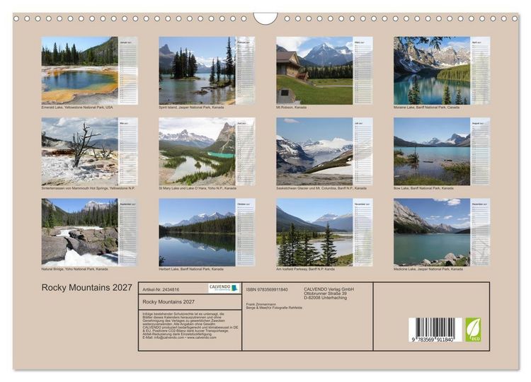 Produktbild: Rocky Mountains 2027 (Wandkalender 2027 DIN A3 quer), CALVENDO Monatskalender