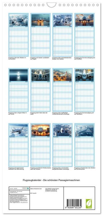 Produktbild: Familienplaner 2027 - Flugzeugkalender - Die sch&ouml;nsten Passagiermaschinen mit 5 Spalten (Wandkalender, 21 x 45 cm) CALVENDO