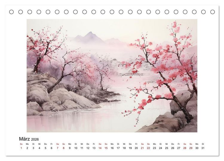 Produktbild: Heiwa - Friedliche Aquarelle im japanischen Stil (Tischkalender 2026 DIN A5 quer), CALVENDO Monatskalender