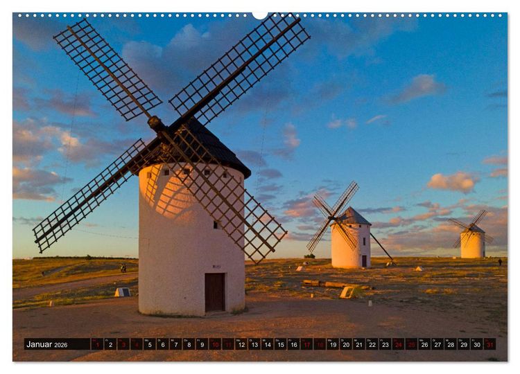 Produktbild: Windm&uuml;hlen in La Mancha (hochwertiger Premium Wandkalender 2026 DIN A2 quer), Kunstdruck in Hochglanz