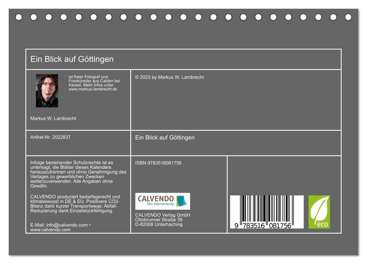 Produktbild: Ein Blick auf G&ouml;ttingen (Tischkalender 2026 DIN A5 quer), CALVENDO Monatskalender