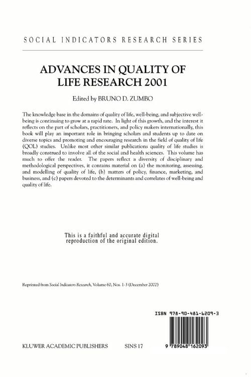 Produktbild: Advances in Quality of Life Research 2001