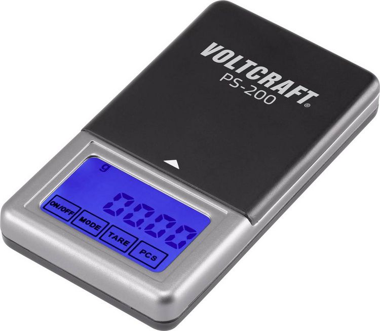 Produktbild: VOLTCRAFT PS-200 Taschenwaage VC-8912595 W&auml;gebereich (max.) 200 g Ablesbarkeit 0.01 g batteriebetrieben Schwarz, Silber