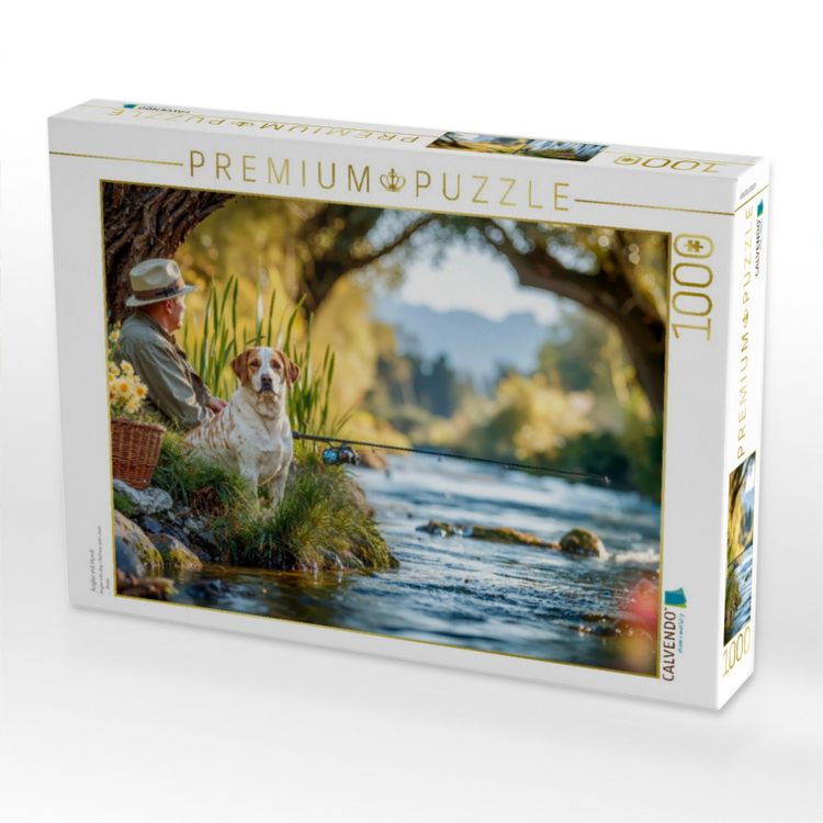Produktbild: CALVENDO Puzzle Angler mit Hund | 1000 Teile Lege-Gr&ouml;&szlig;e 64x48cm Foto-Puzzle f&uuml;r gl&uuml;ckliche Stunden