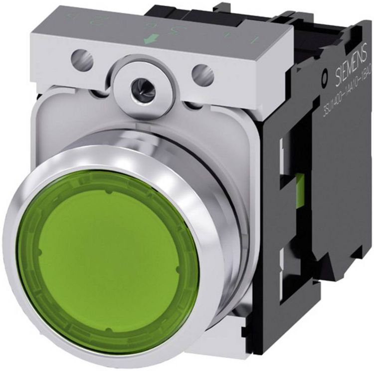 Produktbild: Siemens 3SU11520AB401BA0 3SU1152-0AB40-1BA0 Leuchtdrucktaster Frontring Metall, Hochglanz, Bet&auml;tiger flach Gr&uuml;n 1 St.