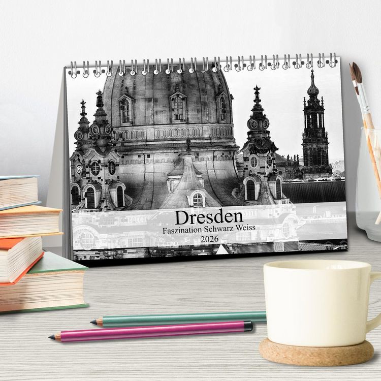 Produktbild: Dresden Faszination Schwarz Weiss (Tischkalender 2026 DIN A5 quer), CALVENDO Monatskalender