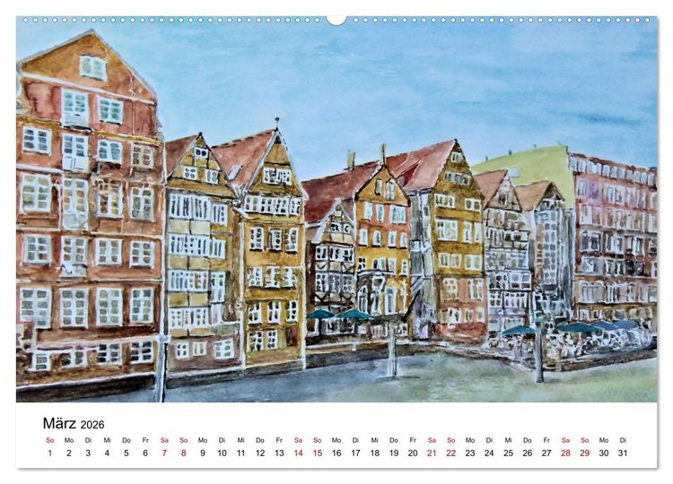 Produktbild: Hamburg in stillen Aquarellen (Wandkalender 2026 DIN A2 quer), CALVENDO Monatskalender