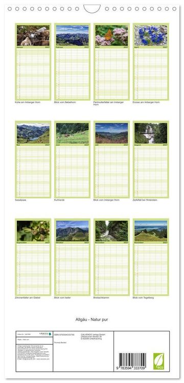 Produktbild: Familienplaner 2027 - Allg&auml;u - Natur pur mit 5 Spalten (Wandkalender, 21 x 45 cm) CALVENDO