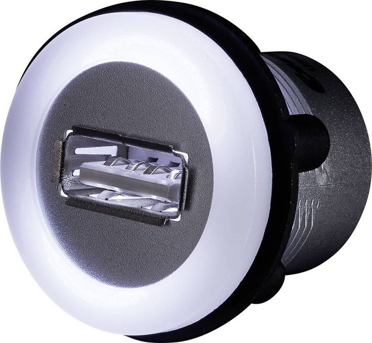 Produktbild: TRU COMPONENTS USB A Einbaubuchse 2.0 Schwarz 1 x USB A Buchse auf 1 x USB A Stecker mit Beleuchtung und 1.50 m Kabel Inhalt: 1 St.