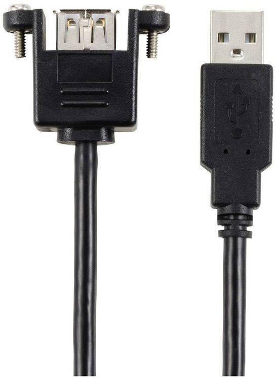 Produktbild: Renkforce USB-Kabel USB 2.0 USB-A Stecker, USB-A Buchse 0.25 m Schwarz f&uuml;r Einbau, schraubbar RF-5720402