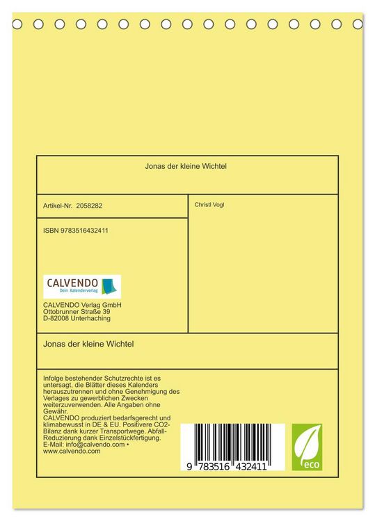 Produktbild: Jonas der kleine Wichtel (Tischkalender 2026 DIN A5 hoch), CALVENDO Monatskalender