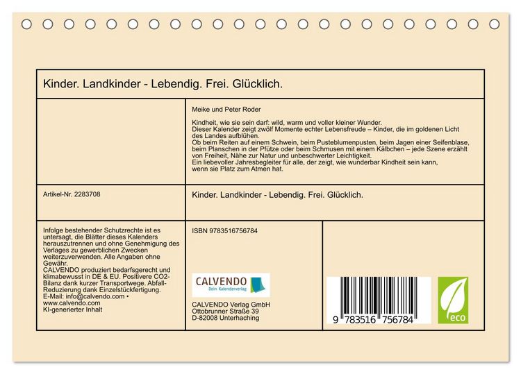 Produktbild: Kinder. Landkinder - Lebendig. Frei. Gl&uuml;cklich. (Tischkalender 2027 DIN A5 quer), CALVENDO Monatskalender