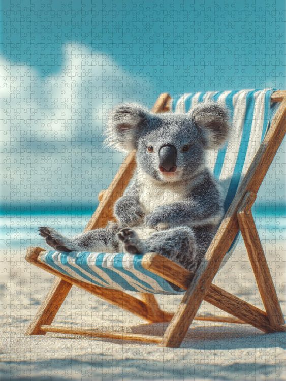 Produktbild: CALVENDO Puzzle Koalab&auml;r im Liegestuhl am Strand | 1000 Teile Lege-Gr&ouml;&szlig;e 64x48cm Foto-Puzzle f&uuml;r gl&uuml;ckliche Stunden